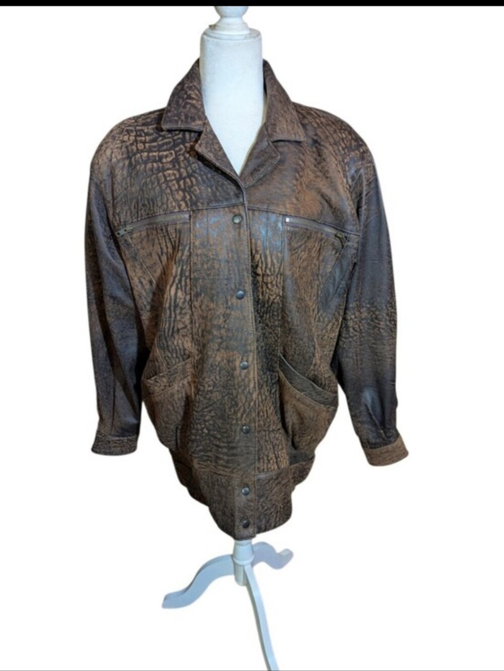 Rare Michael Hoban North Beach Leather Brown Mottled Oversize Bomber Jacket Sz M